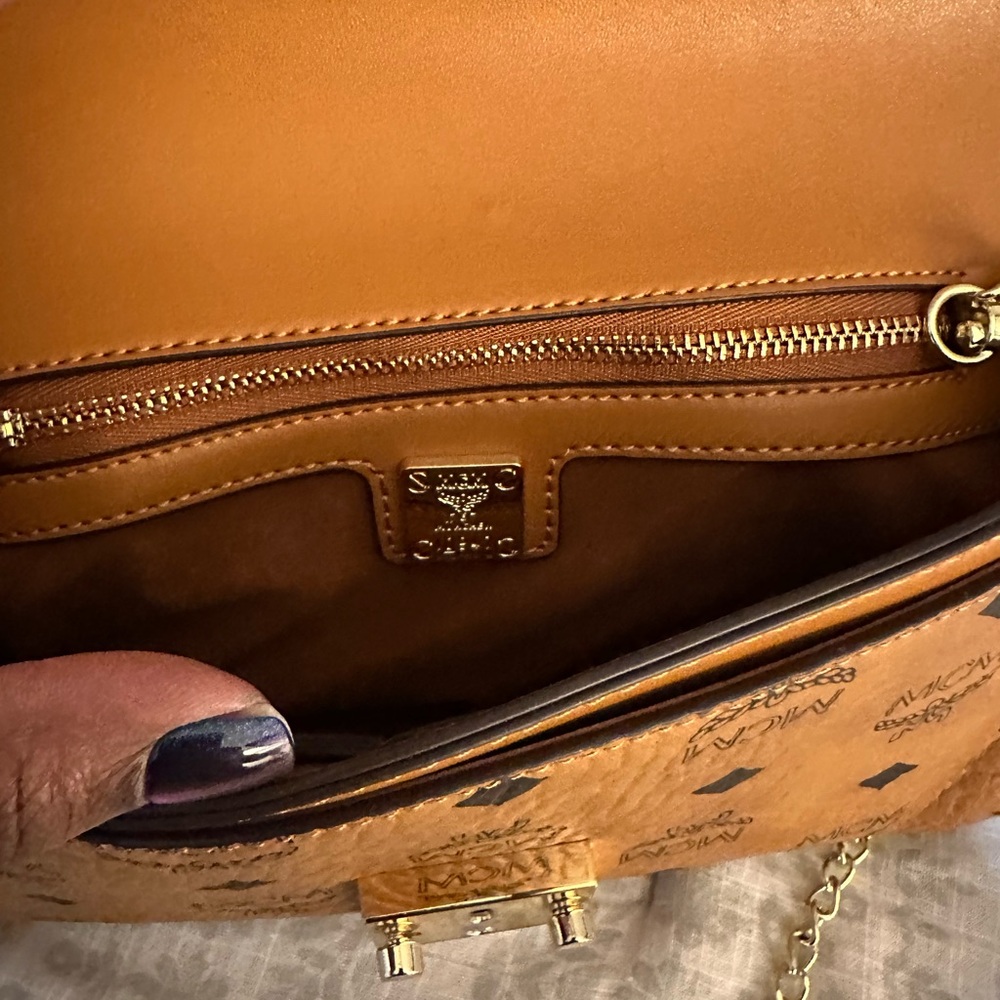 MCM Tan Visetos Crossbody with Gold Hardware
